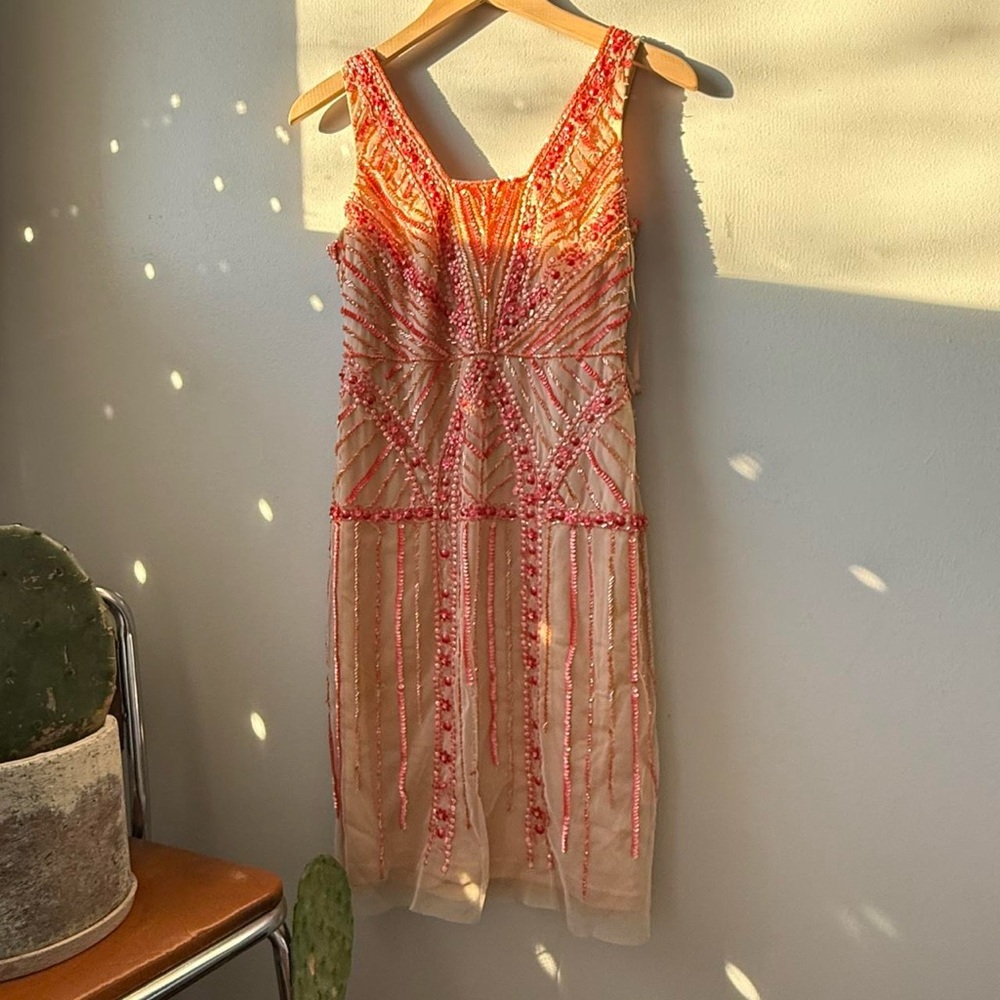 Pink and orange beaded shift dress with a boho vintage flapper 20s vibe 🔥